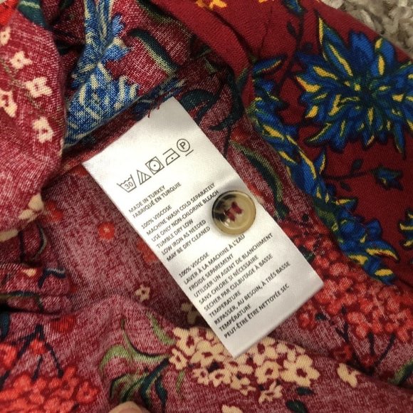 mauve long sleeve blouse floral design Size Medium Roll Cuff Buttons - Picture 8 of 9